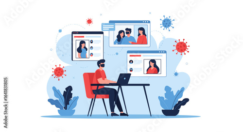 Remote work collaboration during global health crisis illustrated