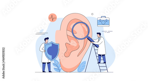 Medical professionals examine ear health and hearing protection concepts