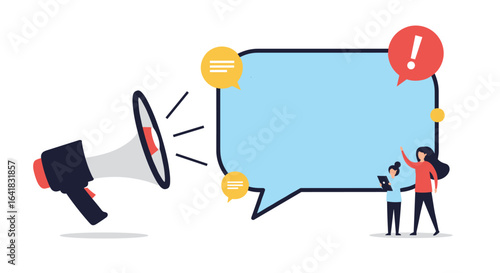 Announcing important news through a megaphone and a speech bubble