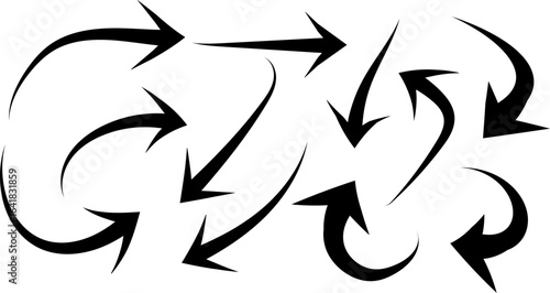 Hand Drawn Unique Curved Arrows Vector Set – Swirly, Loop, and Wavy Arrow Illustrations for Infographics and Presentations