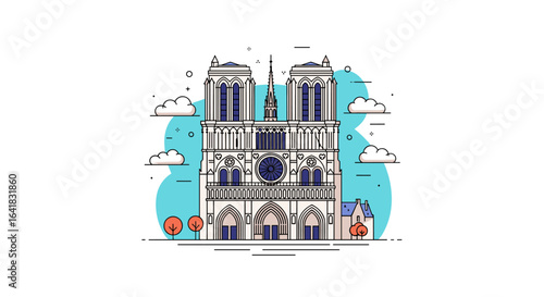 Gothic architecture landmark cathedral parisian french europe famous building illustration