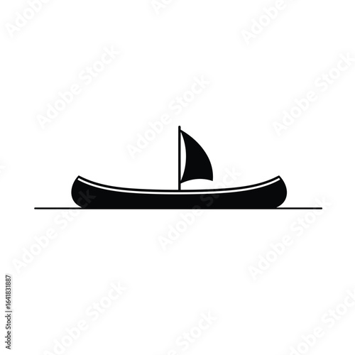 Black canoe sail on white boat water