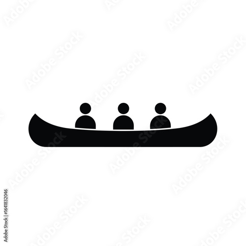 Black silhouette of canoe with three people boat