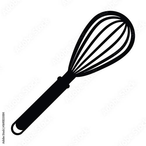 Stainless steel kitchen whisk with a wire beater and a silver handle, isolated on a white background