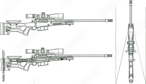 Rifle blueprint technical drawing sniper gun weapon design