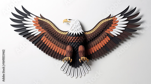Majestic Paper Eagle Sculpture with Spread Wings Symbolic Art Decor Design and Patriotism Concept
