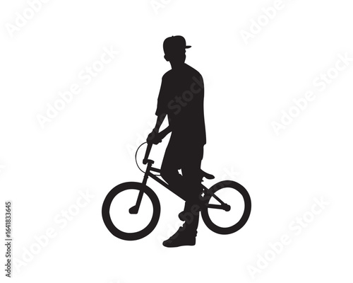 Silhouette of Teenage Boy with BMX Bicycle – Black Vector Illustration for Sports, Urban Lifestyle, Cycling Event Posters and Graphic Design Projects

