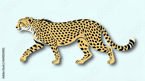 Vector Illustration of a Sleek Cheetah Striding Forward with Elegance and Precision Depicting Power Grace and Speed against Light Blue Background