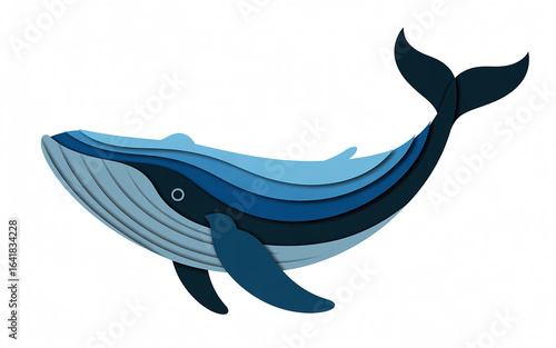 Whale illustration in paper cut style swimming freely in the ocean environment vector design graphic template