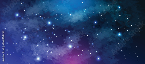 Space galaxy background with many stars. Realistic colorful cosmos with nebula and milky way. Space infinity with milky way starlight glow astronomical vector background