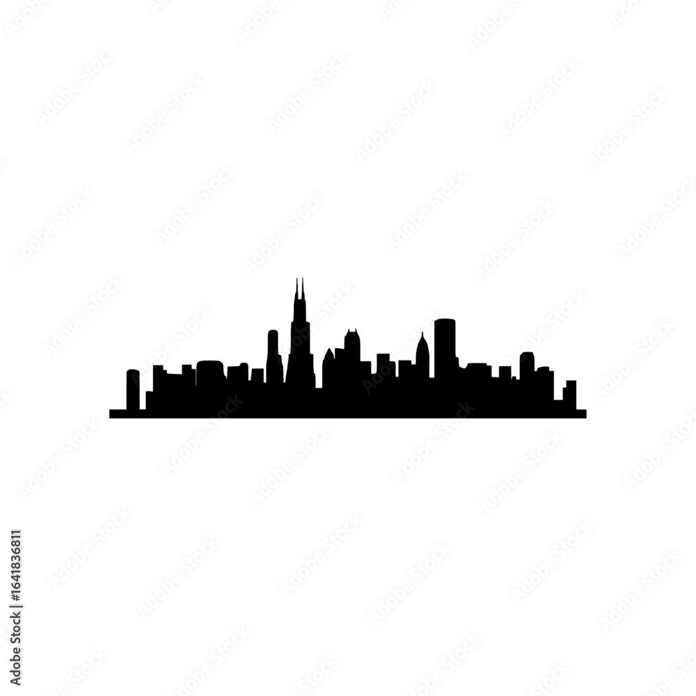 Chicago city tall building silhouette icon logo flat vector design