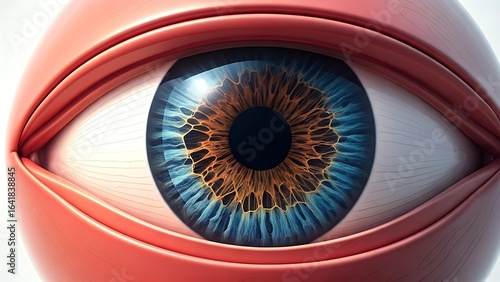 Detailed Macro Shot of a Human Eye with Striking Blue and Brown Iris, Illustrating Vision and Anatomy