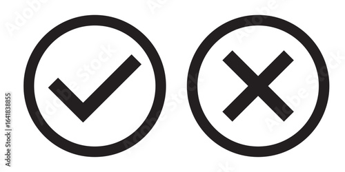 Black vector check mark and cross mark  . Isolated tick and cross vector icon. Checkmark and cross mark. Colourful icon for apps and websites. Vector illustration tick and cross icon. EPS 10.