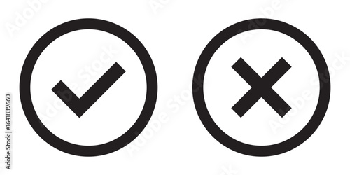 Black check mark and cross mark icon . Isolated tick and cross vector icon. Checkmark and cross mark icon. Colourful icon for apps and websites. Vector illustration tick and cross icon.  EPS 10.