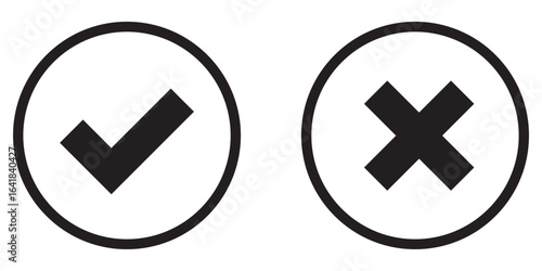 Black check mark and cross mark icon . Isolated tick and cross icon. Checkmark and cross mark icon. Colourful icon for apps and websites. Vector illustration tick and cross icon. 