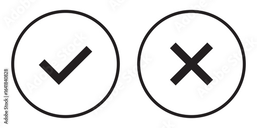 Black check mark and cross mark icon . Isolated tick and cross icon. Checkmark and cross mark icon. Colourful icon for apps and websites. Vector illustration tick and cross icon. 