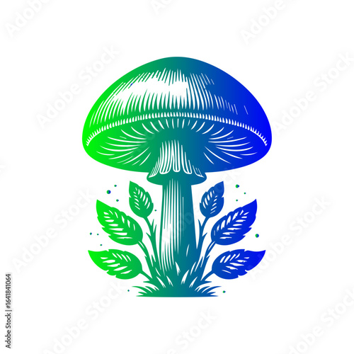 Stylized Mushroom with Green and Blue Gradient