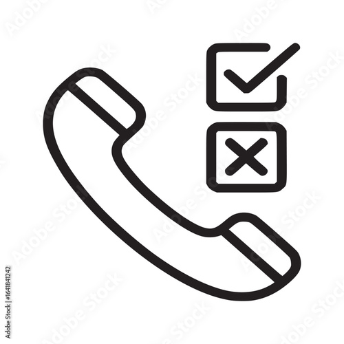 Outline icon of phone with check mark and x symbol representing communication options and feedback choices