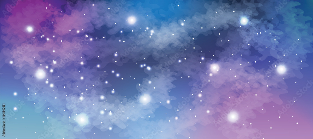 Fototapeta premium Space galaxy background with many stars. Realistic colorful cosmos with nebula and milky way. Space infinity with milky way starlight glow astronomical vector background