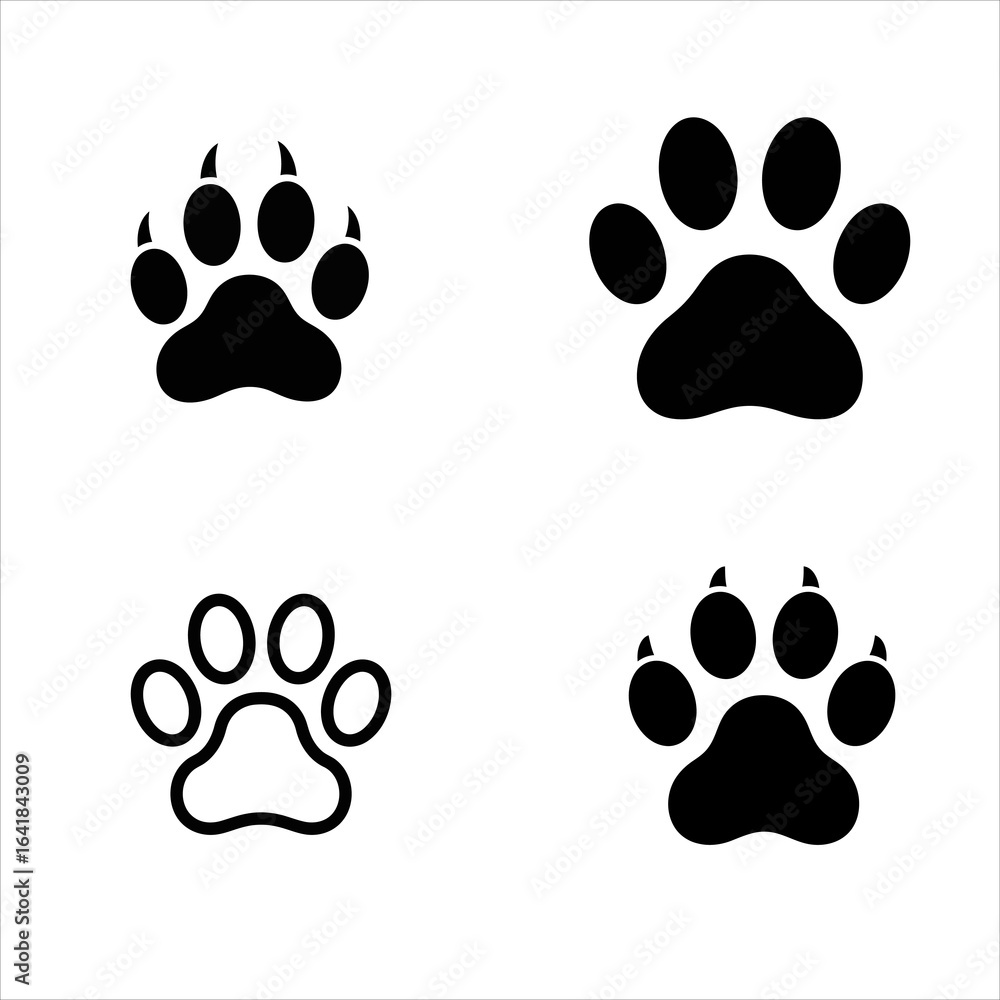 Fototapeta premium Paw Print Collection A Variety of Animal Tracks for Design and Illustration Featuring Bears Dogs and Other Creatures in Black and White