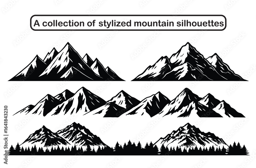 Fototapeta premium Vector Collection of Stylized Mountain Silhouettes and Landscapes