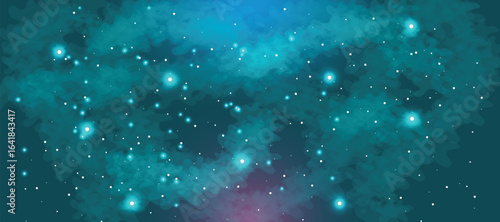 Space galaxy background with many stars. Realistic colorful cosmos with nebula and milky way. Space infinity with milky way starlight glow astronomical vector background