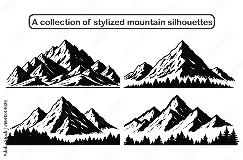 Fototapeta premium Vector Collection of Stylized Mountain Silhouettes and Landscapes