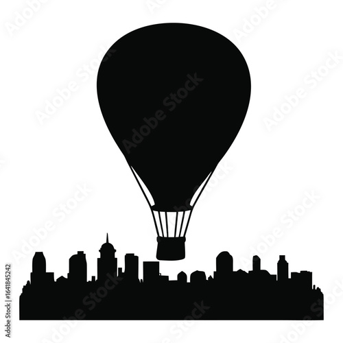 city skyline with balloons