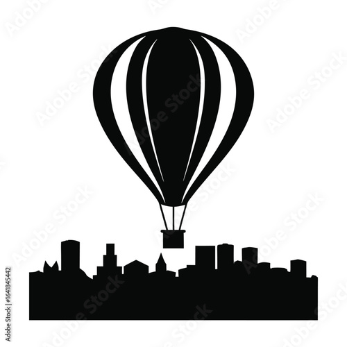 city skyline with balloons