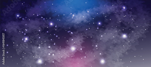 Space galaxy background with many stars. Realistic colorful cosmos with nebula and milky way. Space infinity with milky way starlight glow astronomical vector background