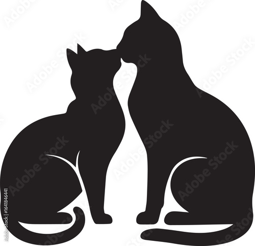 Black cat and kitten silhouette cartoon illustration, a vector design of two domestic pets