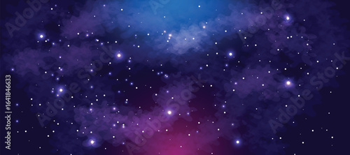 Space galaxy background with many stars. Realistic colorful cosmos with nebula and milky way. Space infinity with milky way starlight glow astronomical vector background