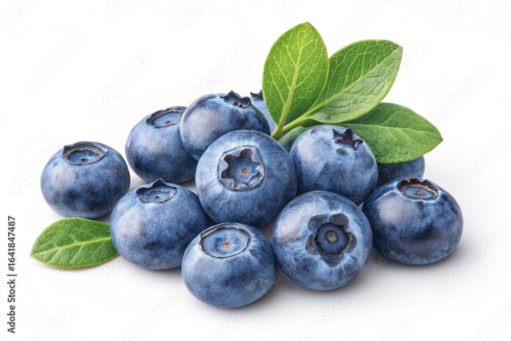 Fototapeta premium Close-up of fresh blueberries on white background,