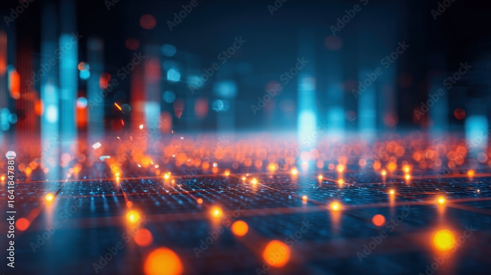 Abstract Digital Cityscape with Glowing Lights: Futuristic Technology and Connection Illustration Abstract Digital Cityscape with Glowing Lights: Futuristic Technology and Connection Illustration
