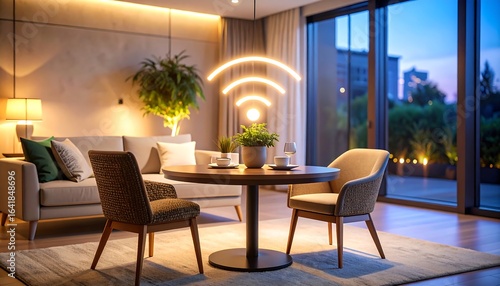 Modern dining area with wifi lighting