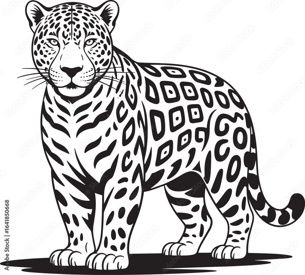 Fototapeta premium Majestic jaguar silhouette line art illustration stock photos royalty free image premium quality