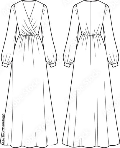 long sleeve wrap dress with gathered waist silhouette line art illustration stock photos royalty free image premium quality