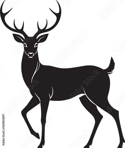 Majestic stag silhouette with antlers standing proudly in black and white
