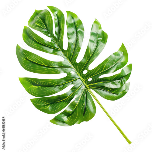 Lush green tropical leaf against black,  website design element