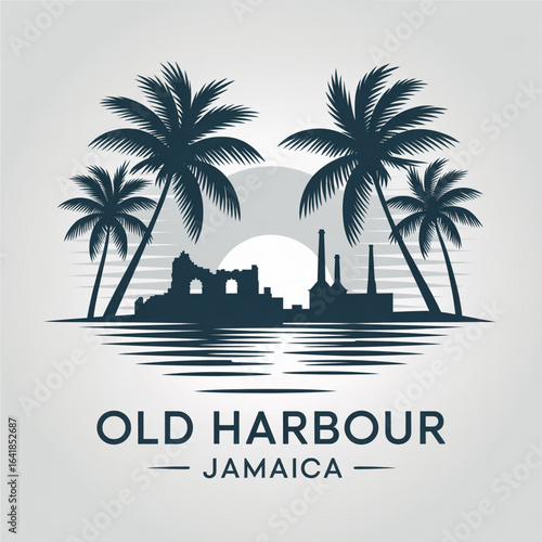 Old Harbour Skyline Silhouette — Jamaica’s Historic Port Town Vector Illustration