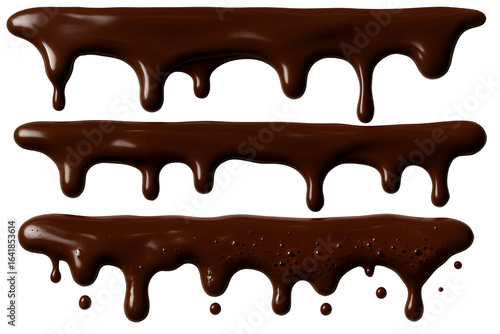 Molten dark chocolate drips isolated on a transparent background melted dripping