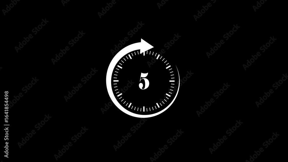 5 Second Countdown forward and reverse - Circular Timer with Animated Arrow for Presentations, Intros, and Time-Sensitive Content - Clean Mint black Background.