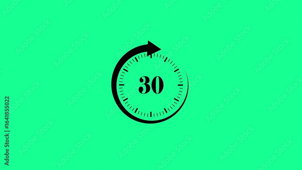 30 Second Countdown forward and reverse - Circular Timer with Animated Arrow for Presentations, Intros, and Time-Sensitive Content - Clean Mint Green Background.