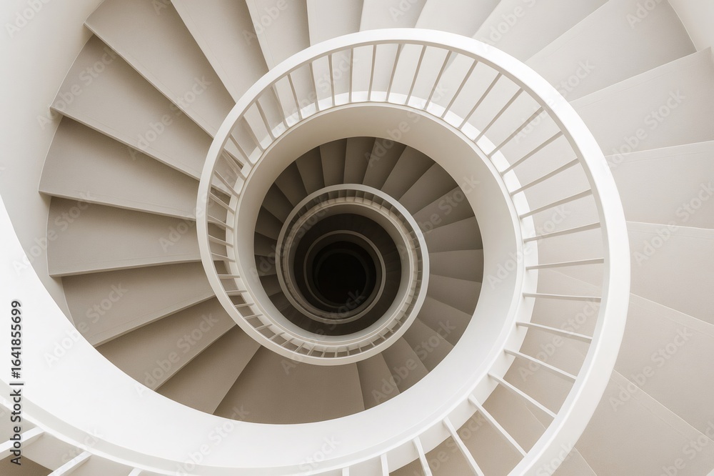 Fototapeta premium Minimalist spiral staircase descending in a circular motion, creating an abstract geometrical pattern