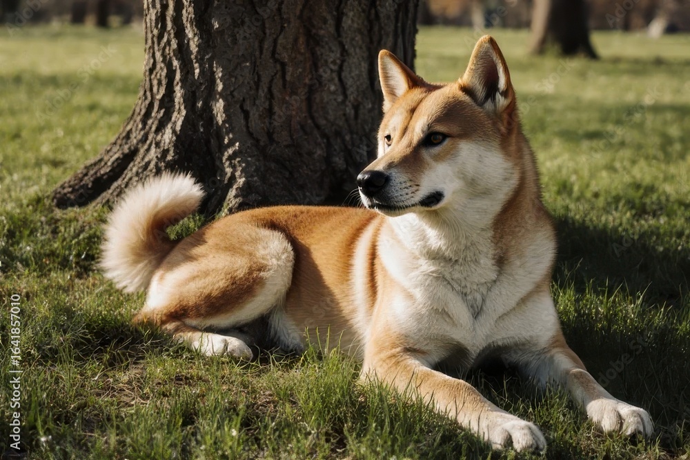 Shiba Inu Relaxing in a Park Shiba Inu Relaxing in a Park