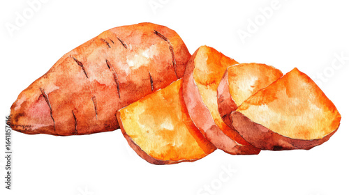 A delicious illustration of fresh sliced sweet Potato on white background 