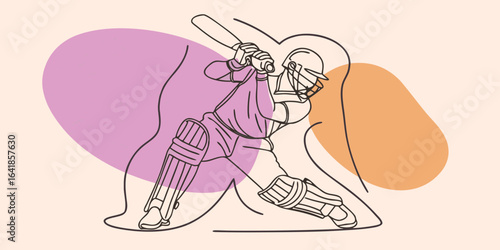 Line drawing of cricket player preparing to hit ball with bat  
