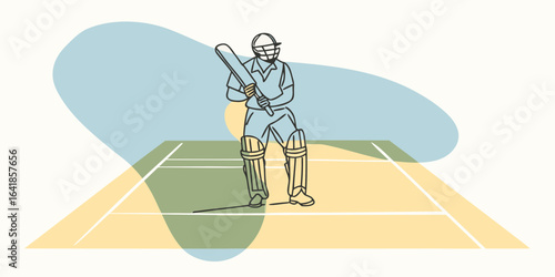 Cricket player preparing to bat on a colorful field background  