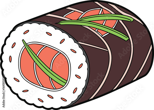 Delicious shrimp sushi vector illustration with avocado and nori seaweed wrap