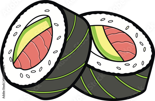 Delicious Japanese cuisine nori maki sushi roll food vector illustration art